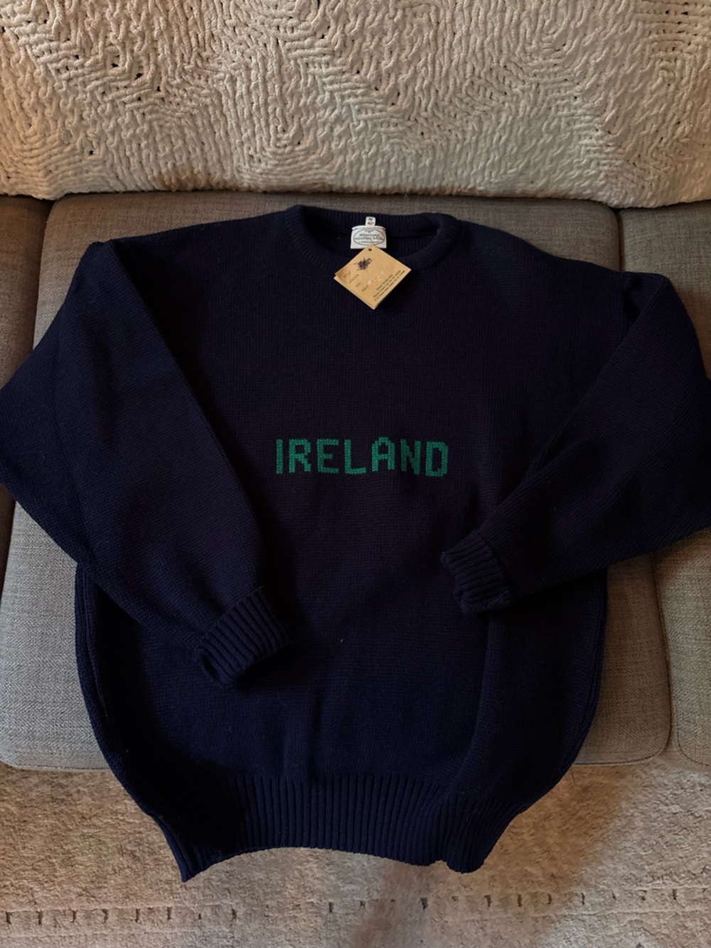 Vintage 90s Blarney Woollen Mills Navy Blue "Ireland" Knit Sweater • NWT Size M